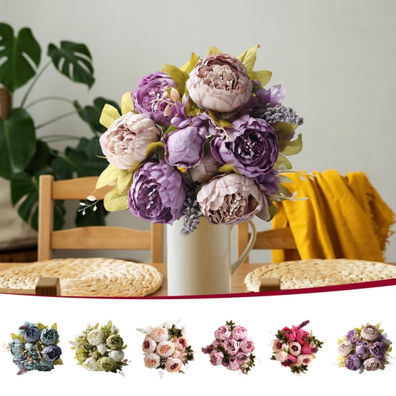 AZXY Artificial Peony Fake Flowers Bouquet, Light Pink Lifelike Faux Peonies, 15.7in Floral Arrangement for Wedding Bridal Bouquet Table Centerpiece Home Office Decor