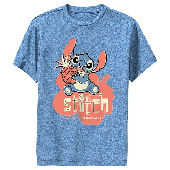 Boy's Lilo & Stitch Kauai Pineapple Stitch Performance Graphic Tee Royal Blue Heather X Large
