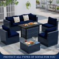 thumbnail image 5 of FLASHLUMI Stretch Outdoor Patio Sofa Cushion Covers, Elastic Full Wrapped Seat Cushion Slipcovers, Machine Washable Anti-Pilling Furniture Protector Covers, Navy Blue, 14 Pack, 5 of 6