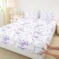 thumbnail image 3 of jejeloiu Ribbon Bow Tie Bed Sheets,Bowknot Stars Pattern King Sheets,Purple White Sheet Set,Lightweight Room Decorative,4 Pieces, 3 of 7