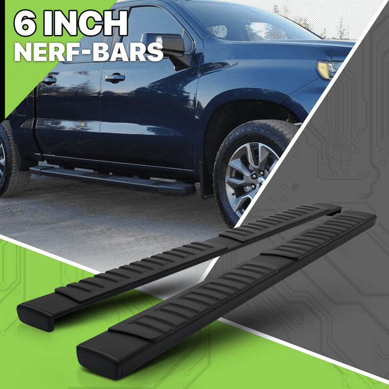 6" Black Aluminum Running Boards For 07-19 Chevy Silverado/GMC Sierra Extended Cab