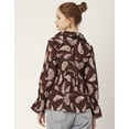 thumbnail image 2 of Moomaya Printed Pleated Tops For Women, Long Sleeves Summer Top, Designer Collar Shirt, 2 of 8