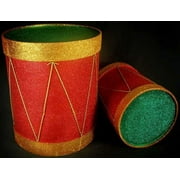 Set of 2 Sparkling Red Gold and Green Glitter Christmas Drum Table Top Decor 14"