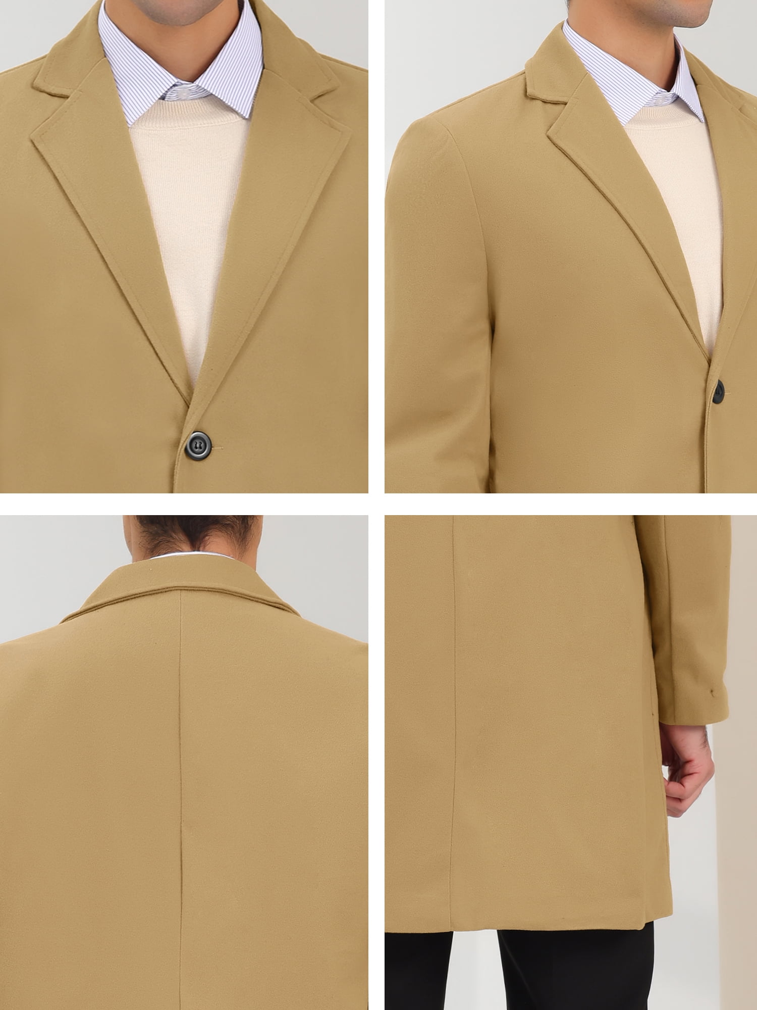 Unique Bargains Men's Trench Notch Lapel Single Breasted Classic Long Overcoat XL Khaki