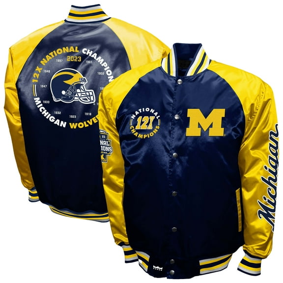 Men's-Franchise Club Navy Michigan Wolverines Satin Full-Snap Jacket