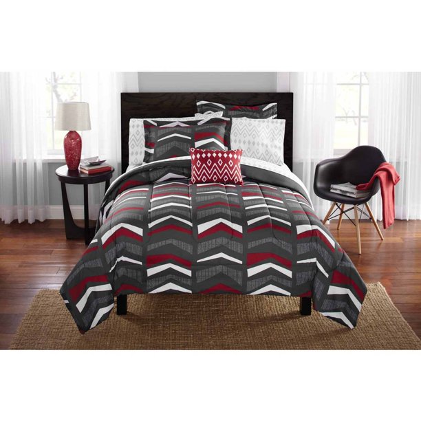 Mainstays Red tribal 6 Piece Bed in a Bag Comforter Set with Sheets