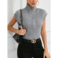 thumbnail image 4 of Sociala Sleeveless Turtlenecks Sweater Vest for Women Lightweight Knit Full Zip Sweater Tops, 4 of 7