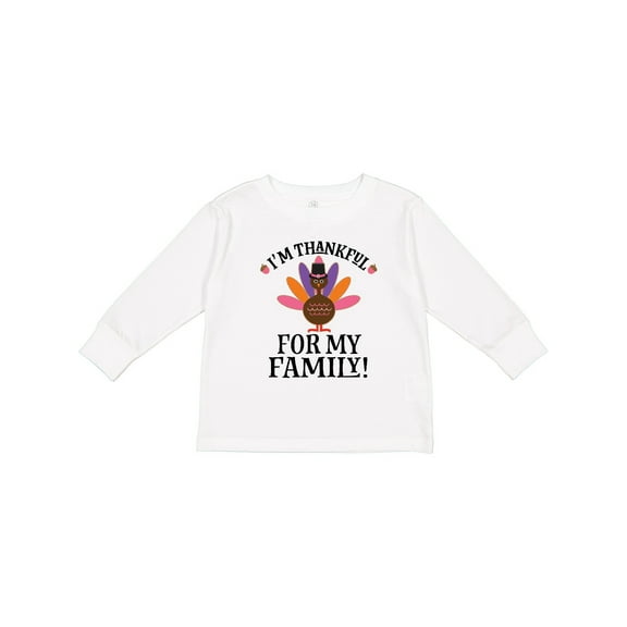 Inktastic Thanksgiving Girl Turkey Thankful for Family Girls Long Sleeve Toddler T-Shirt