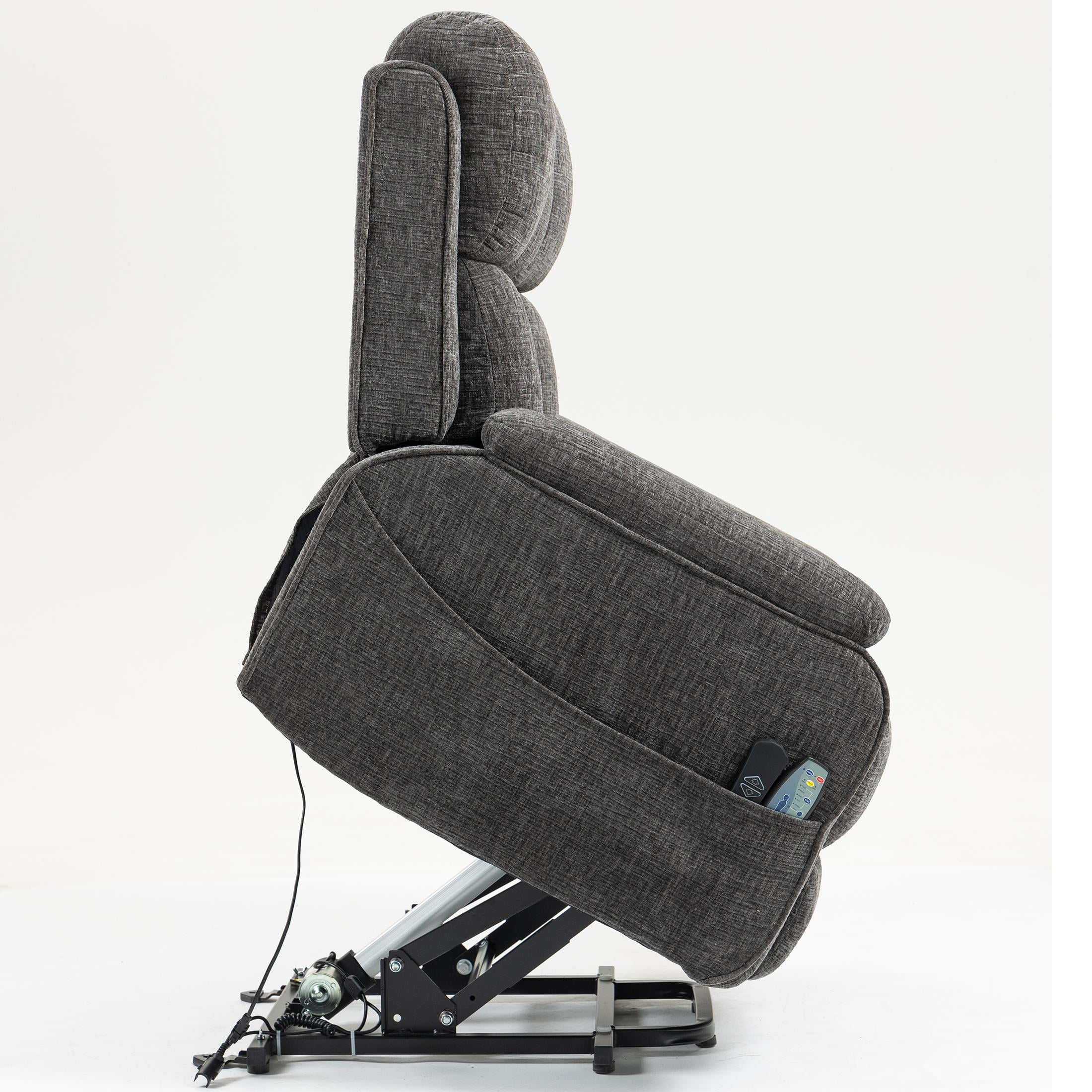 LEGAHOME Oversized Lift Recliner Chair with Heat & Massage, Fabric Lay Flat Recliner with Extended Footrest, Side Pockets, Cup Holders, USB Charging, Electric Power Sofa for Adults Seniors, Gray