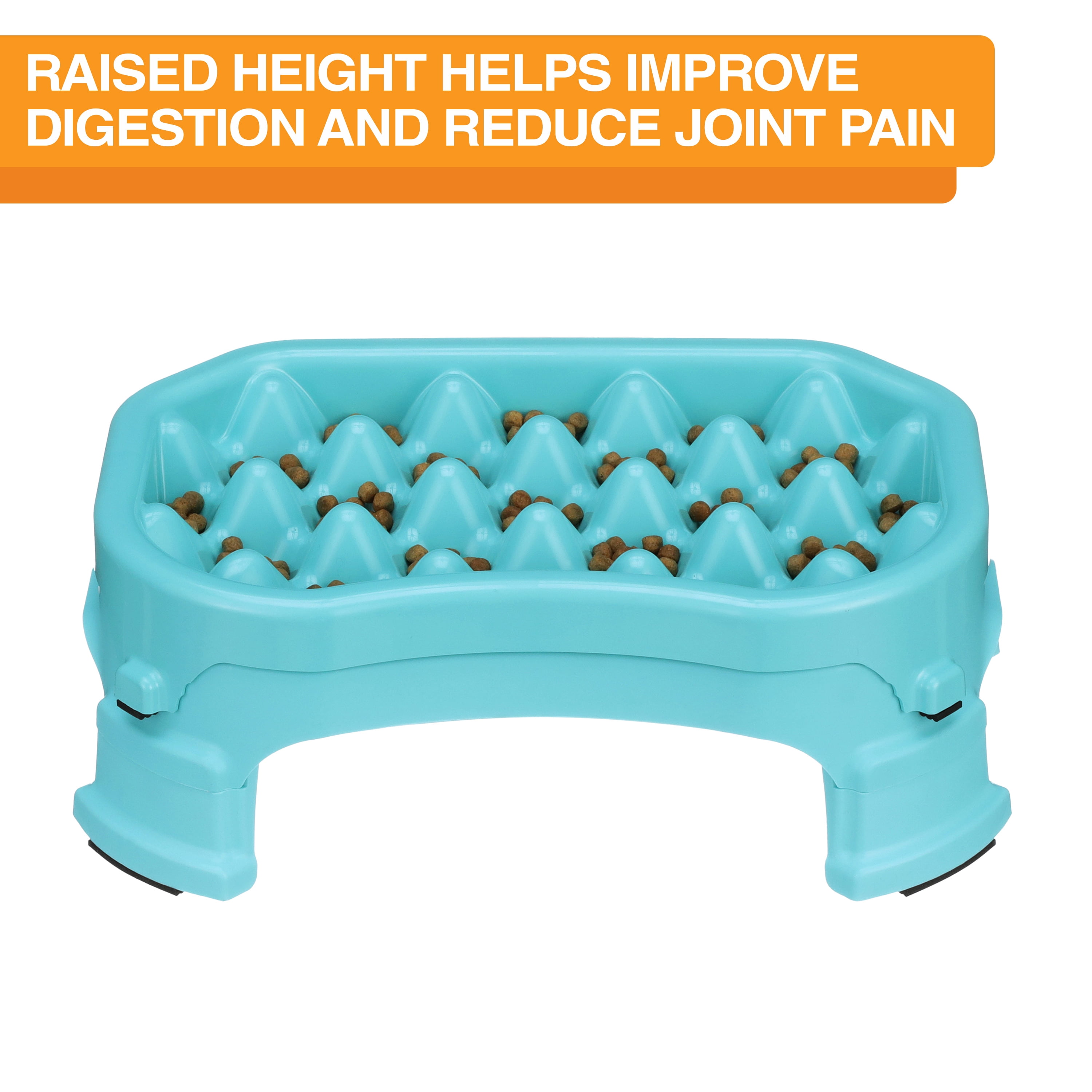 Neater Pet Brands Raised Neater Slow Feeder - Elevated & Adjustable Feeding Height - Improves Digestion, Stops Obesity, and Slows Down Eating, 2.5 Cups, Aquamarine