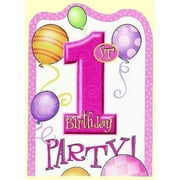 Unique Industries Pink First Birthday Printed Invitations, 8 Pack