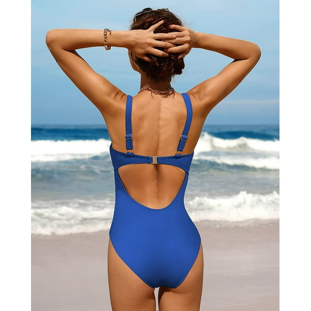 Charmo Ribbed One Piece Swimsuit for Women Cutout High Waist