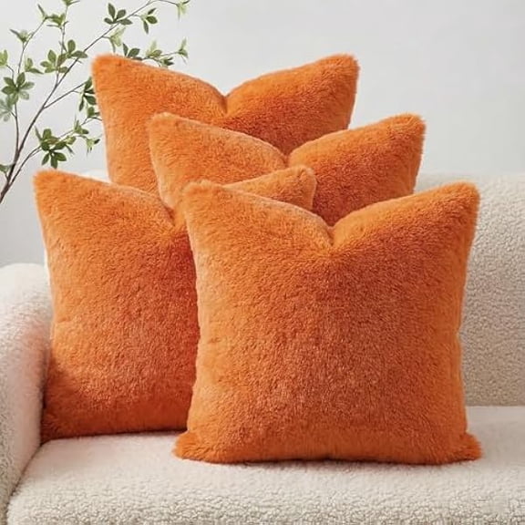 Eryueer Sea Soft Lion Velvet Throw Pillow Case Cushion Cover Fashion Home Decorative Pillowcase (4-pack) (Orange)