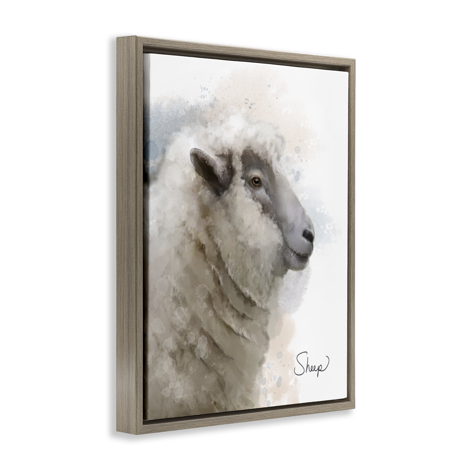 Stupell Industries Smiling Farm Sheep Animals Painting Brown Floater Framed Canvas Art Print Wall Art, 17 x 21