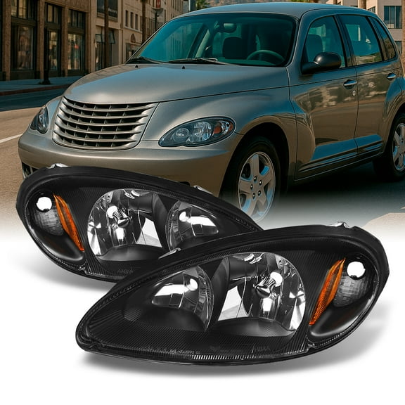 AKKON - For Chrysler PT Cruiser OE Replacement Black Bezel Headlights Driver/Passenger Head Lamps Pair New