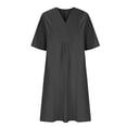 thumbnail image 2 of Robe d'Été pour Femmes Aguichant Printemps et Été Col en V Uni Coton et Lin Robe Décontractée à Manches Courtes Robe d'Été pour Femmes avec Manches Robe d'Été avec Manches pour Femmes, 2 of 6