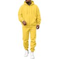 thumbnail image 3 of Hearthz Fleece Zip Up Men's Sweatshirt Suit 2 Piece Outfit Oversized Hoodie Jacket Sweatsuits Pants Fall Winter Warm Athletic Sweat Suits Men Yellow XXXL, 3 of 8