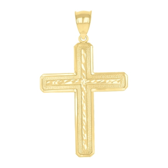 10K Yellow Gold Mens Women Diamond-Cut Cross Religious Charm Pendant