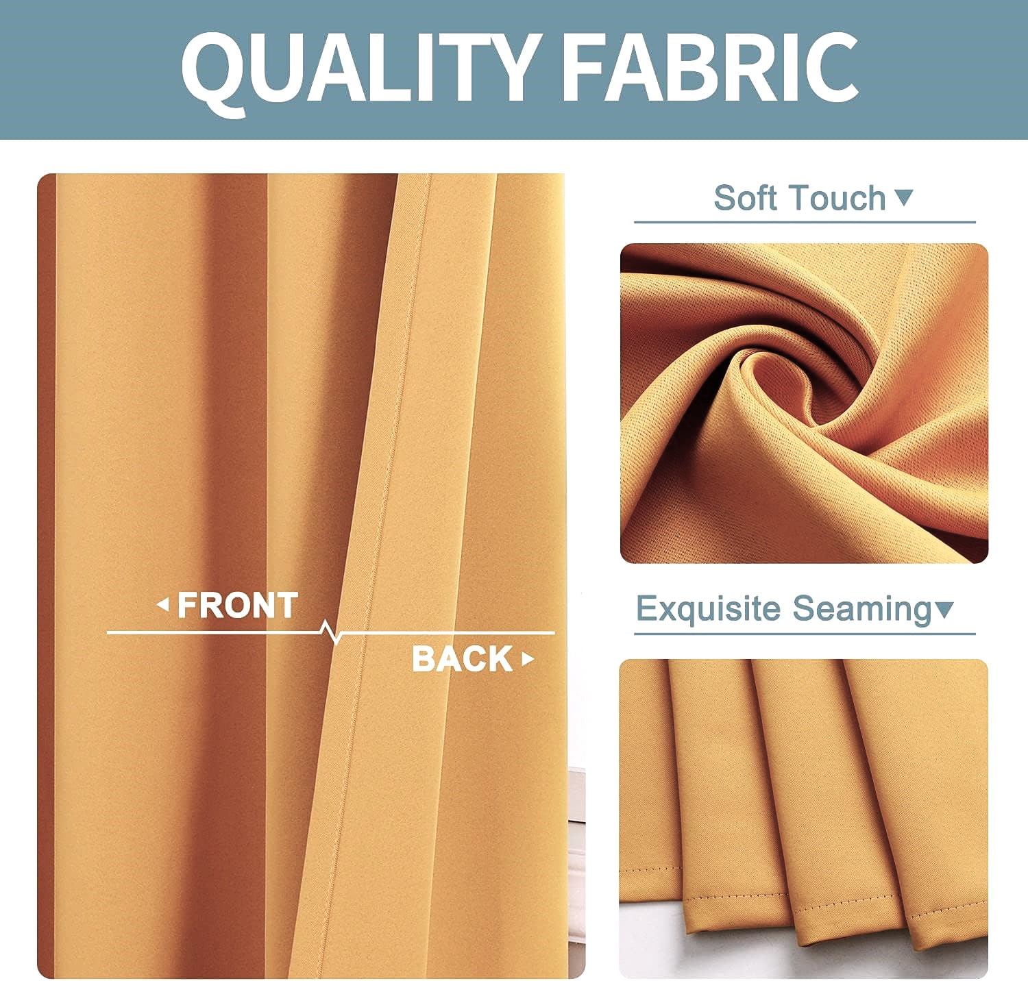 Thermal Insulated Window Curtain 100% Blackout Drapes for Bedroom Living room 37" wide X 63" inch long (K68 GOLD 37" Wide X 63" Long)
