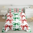 thumbnail image 2 of Manfei Watercolor Bowknot Child Full Size Comforter Sets, Green Red Ribbon Bedding Comforter Set, Kawaii Cute Cartoon Reversible Bedding Sets, Super Cozy Room Decor, 3-Piece, 2 of 8
