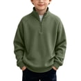 thumbnail image 2 of MHOSTAFH Boys Quarter Zip Pullover Warm Stand Collar Sweatshirt Loose Fit Fall Winter Outfits 3-14Years, 2 of 9