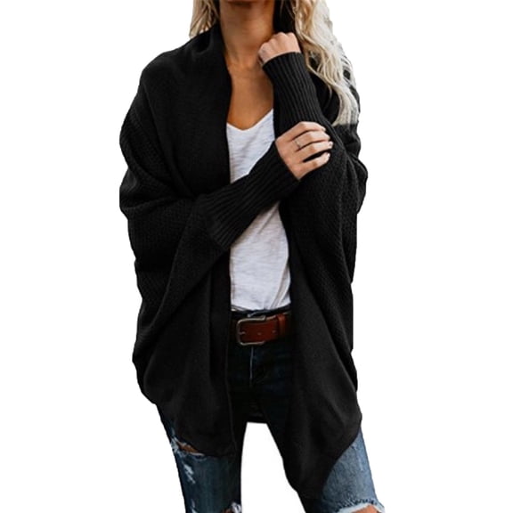 IROINNID Women's Mid-Length Cardigan Solid Long Sleeve Cardigan Autumn Casual Coat Top, Black