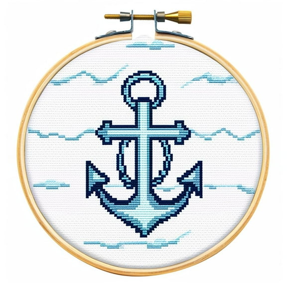 Cartoon Simple Anchor DIY Stamped Cross Stitch Kits Easy for Beginners Children with Hoop 11CT Needlepoint Counted Embroidery Kits Art Craft Wall Decoration 12x12inch(3)