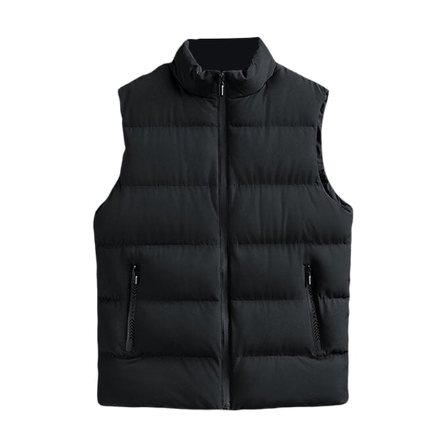 ZAXARRA Men's Puffer Vest Solid Color Sleeveless Padded Jacket Coat Stand Collar Quilted Waistcoat Fall Winter Tops