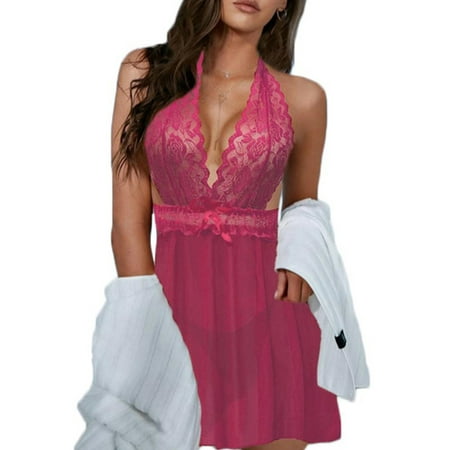 

HQiong Women Lingerie Lace Babydoll Strap Backless Chemise Teddy V neck Sleepwear Exotic Nightgowns Lingerie