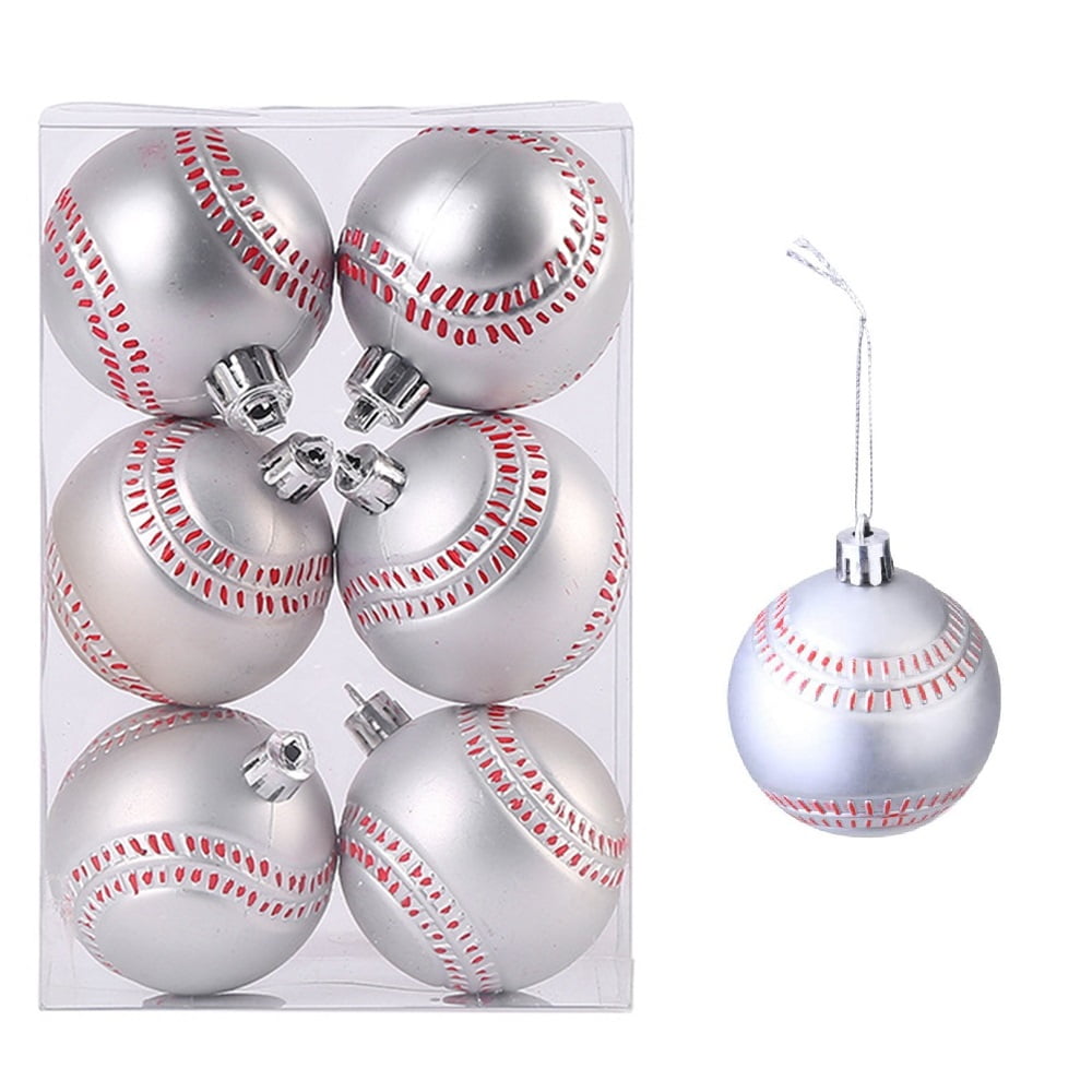 6 Pcs Christmas Balls Ornaments, Shatterproof Xmas Baseball Sports