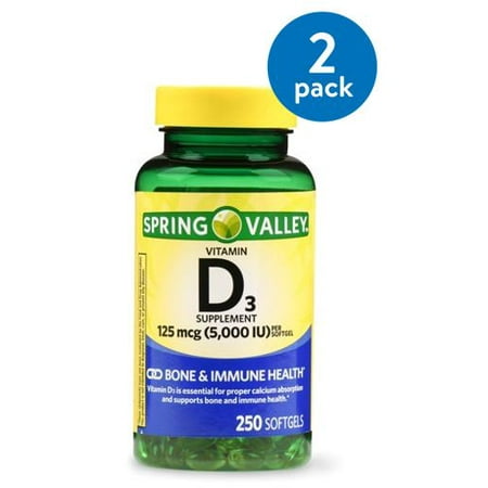 2 Pack Spring Valley Vitamin D3 Softgels 5000 Iu 250 Ct