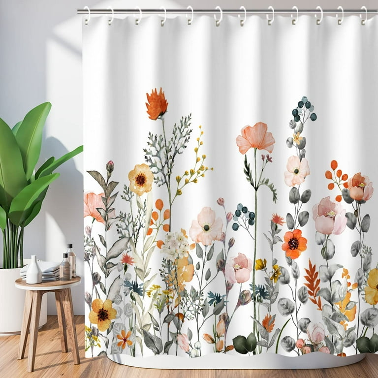 Floral Shower Curtains for Bathroom Flower Shower Curtain Pretty Shower  Curtain Fabric Colorful Wildflower Flowered Shower Curtain with 12 Hooks  Decorative Machine Washable, 72 W x 72 H 