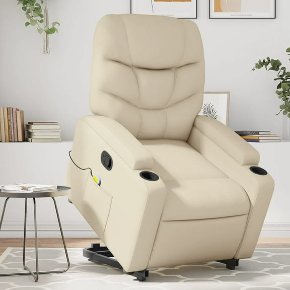 vidaXL Stand up Massage Recliner Chair Cream Faux Leather
