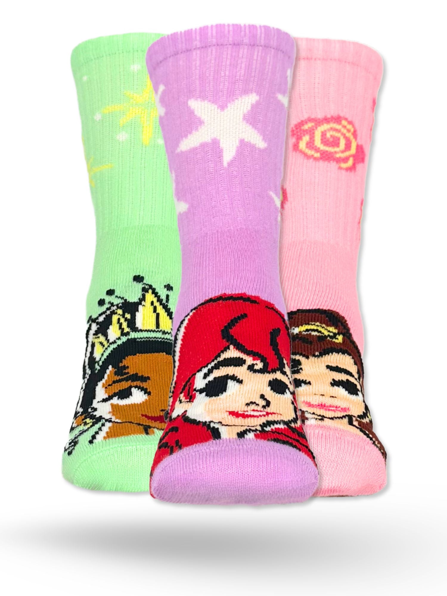 Disney Princess Girls Mid-Crew Socks, 3-Pack, Sizes S/M-M/L