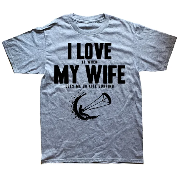 Camiseta de Kitesurf para esposo. Me encanta cuando mi esposa me deja practicar Kitesurf. Regalos de cumpleaños. Camisetas gráficas de verano para hombre.