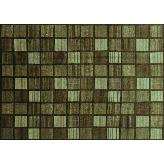 Ahgly Company Machine Washable Indoor Rectangle Oriental Turquoise Blue Modern Area Rugs, 8' x 10'