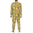thumbnail image 7 of Salouo Vintage White Yellow Sunflower Print Button-Front Long Sleeve Pajama Set for Men, Soft 2Pjs Men's Long Sleeve Sleepwear -Small, 7 of 7