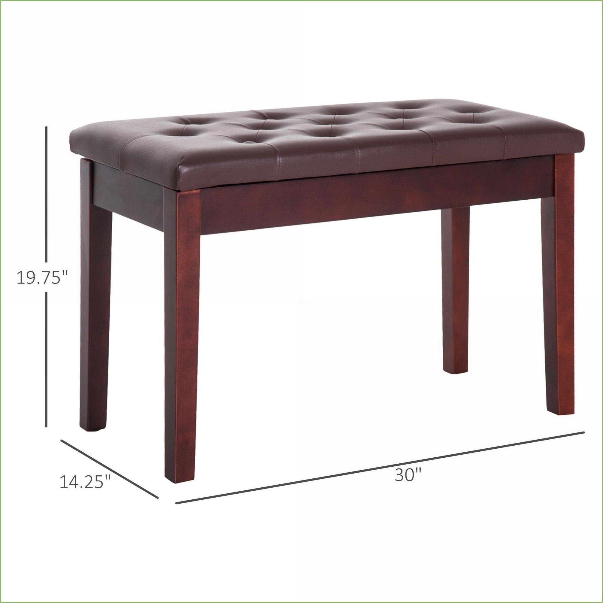 Piano Bench, Traditional Country Duet Seat with Tufted Faux Leather Cushion & Wooden Frame | Walnut Brown | Faux Leather