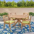 thumbnail image 6 of Noble House Llano 5 Piece Wooden Round Patio Dining Set in Teak and Green, 6 of 6