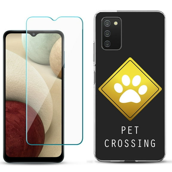 Slim-Fit TPU Phone Case Compatible with Samsung Galaxy A02s, with Tempered Glass Screen Protector, by OneToughShield ® - Pet Crossing