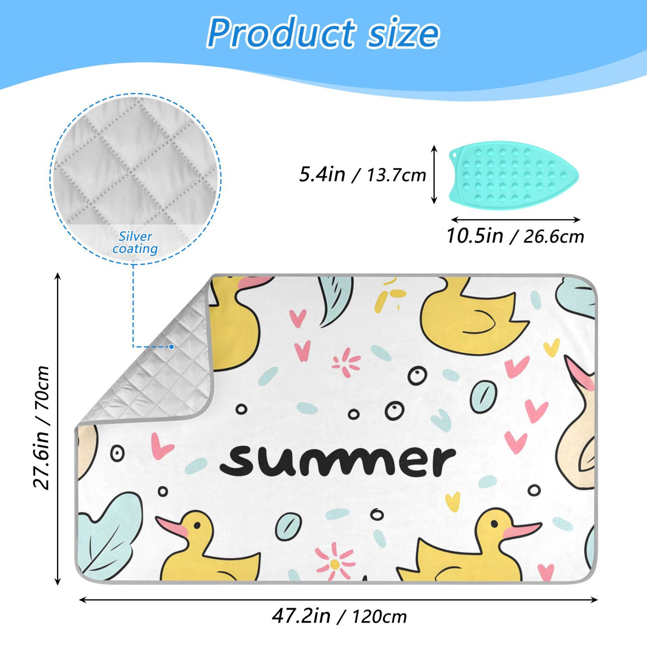 Summer Theme Ducks Leaves Bubbles Ironing Mat Blanket Portable Travel Ironing Pad Heat Resistant Pad 47.2" x 27.6”