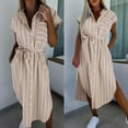 thumbnail image 2 of WRKEKC Robes d'Été Décontractées pour Femmes, Robes d'Été Grande Taille, Robe à Rayures Doublée pour Femmes avec Laçage, Robe Sans Manches à Rayures à Col à Revers, 2 of 9