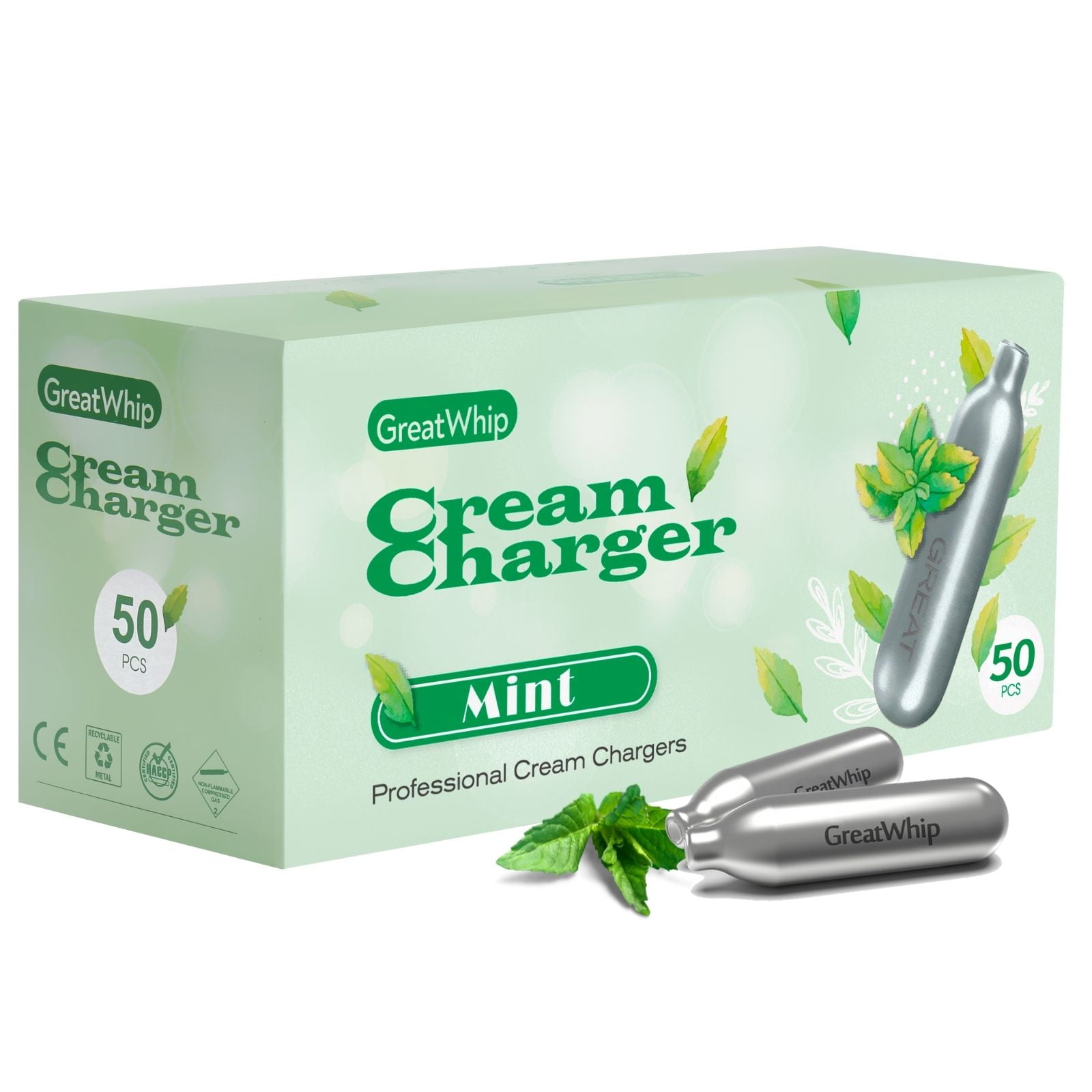 GreatWhip N2O Mint Whipped Cream Charger 8 garm Nitrous Cartridges