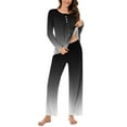 thumbnail image 3 of Wdfiry Pajama Sets for Women Casual Soft Gradient Color Crewneck Long Sleeve Tops and Pants 2 Pieces Outfits Sleepwear Pjs, 3 of 7