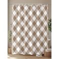 thumbnail image 4 of Shower Curtain Light Brown White Check Plaid Bathroom Curtains with Hooks, Waterproof Fabric Pastoral Style Bath Shower Curtains Set for Bathroom Bathtubs Decor 72x72 Inch, 4 of 8