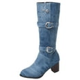 thumbnail image 2 of Tejiojio Fall Women's Warm Square Heel Shoes Casual Long Tube Denim Fashion Boots, 2 of 3
