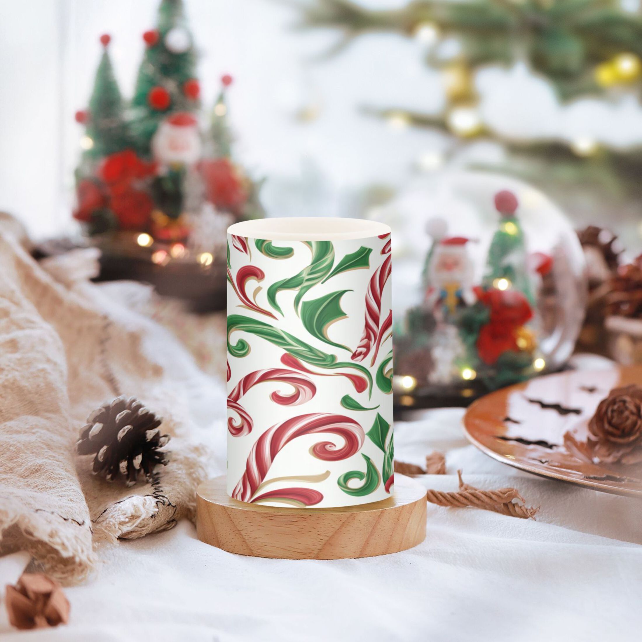 Set of 2 Flameless Candles Lights with Remote Control Flickering LED Candles Electric Candles for Home Decor Parties Red and Green Candy-cane