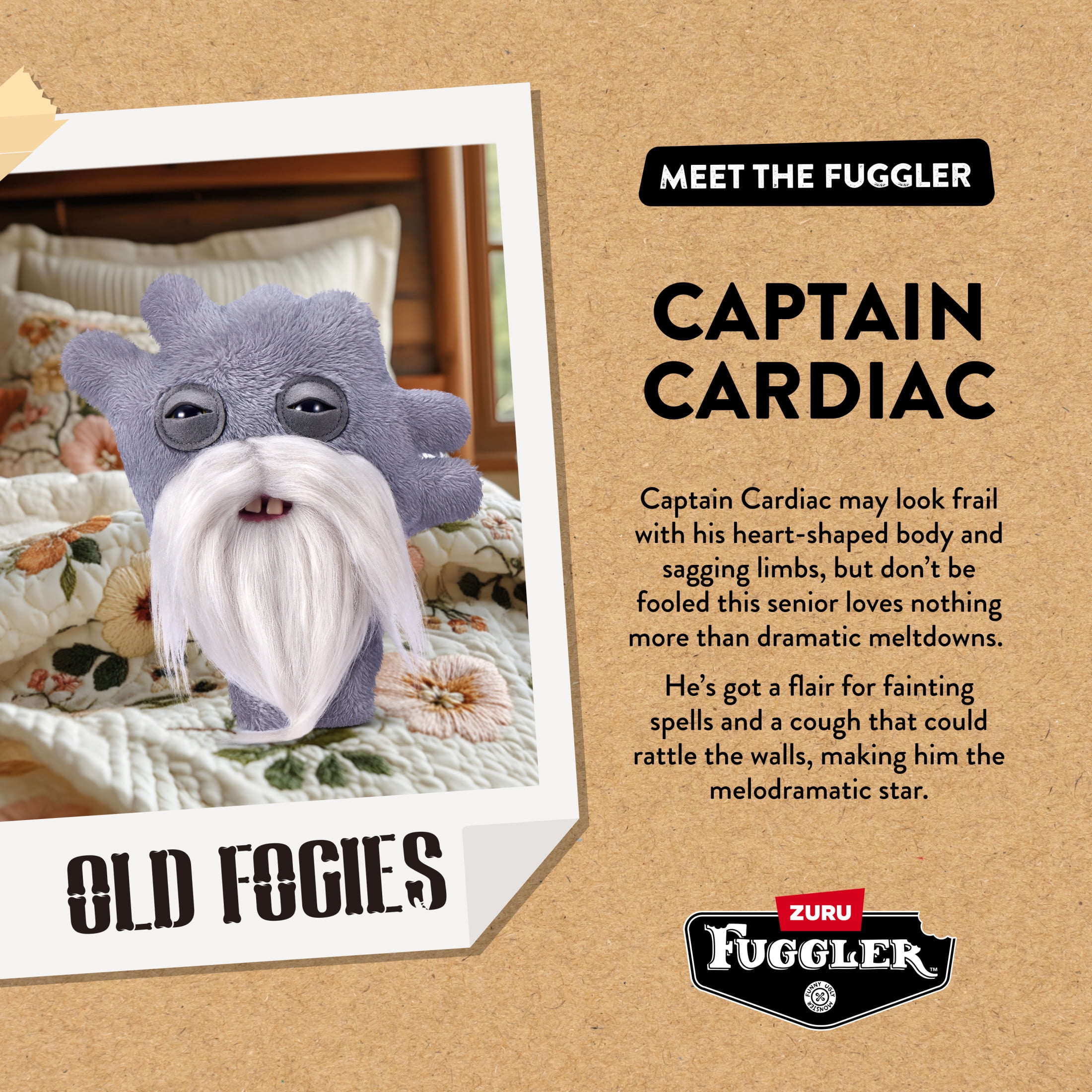 Fuggler Old Fogies 9 inch (Captain Cardiac), Funny Ugly Monster Stuffed Animal Toy by ZURU