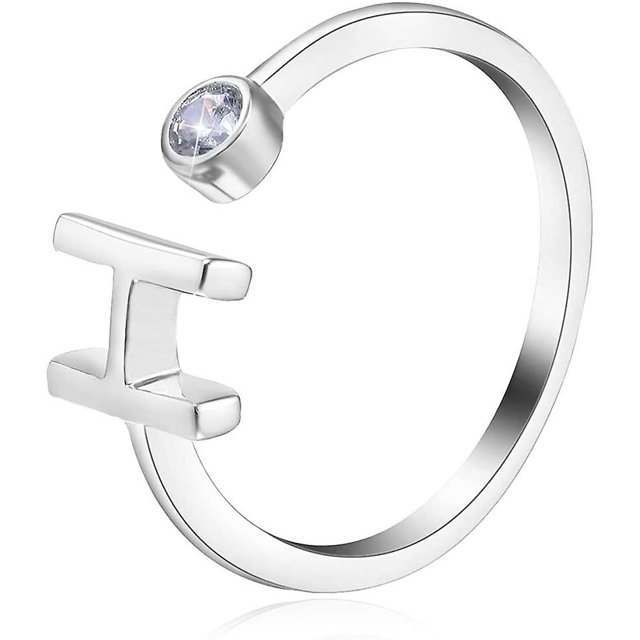 Anillos con inicial ajustable de plata de ley 925 para mujer, alfabeto apilable Az