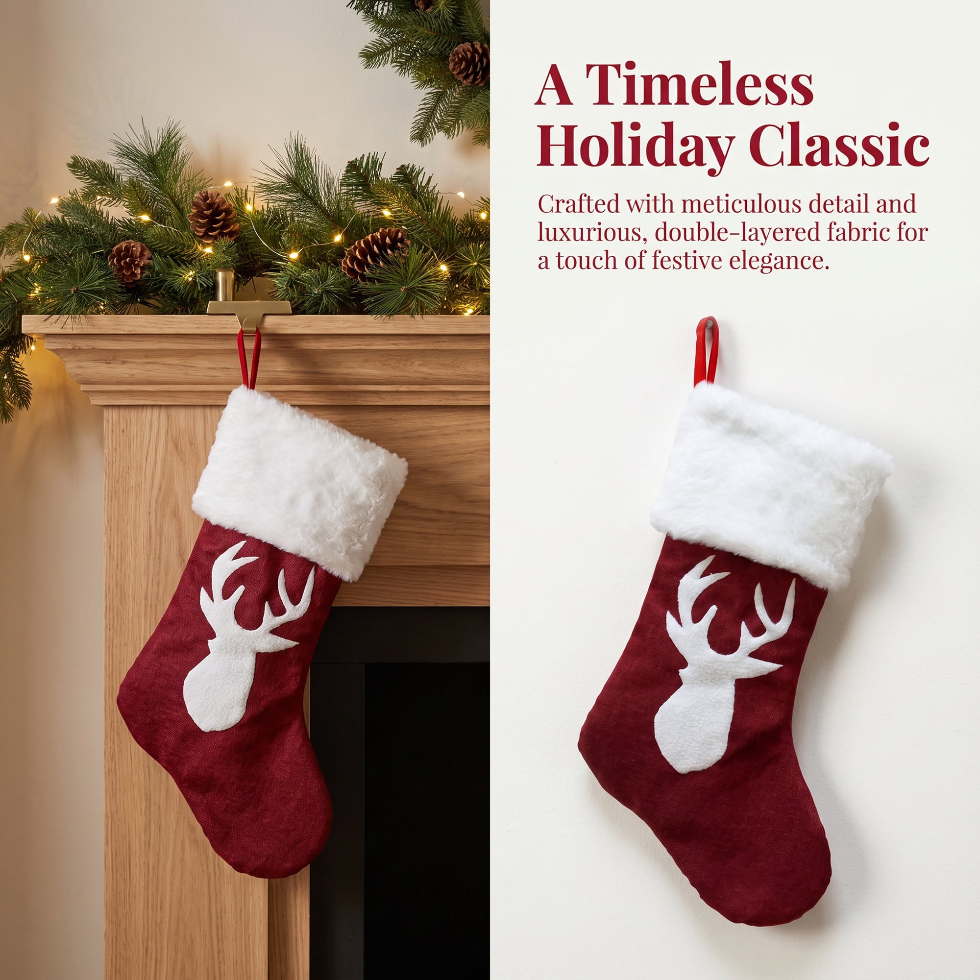 Unique Bargains Embroidered Monogram Stocking Cable Knit Deer Head Pattern 18"